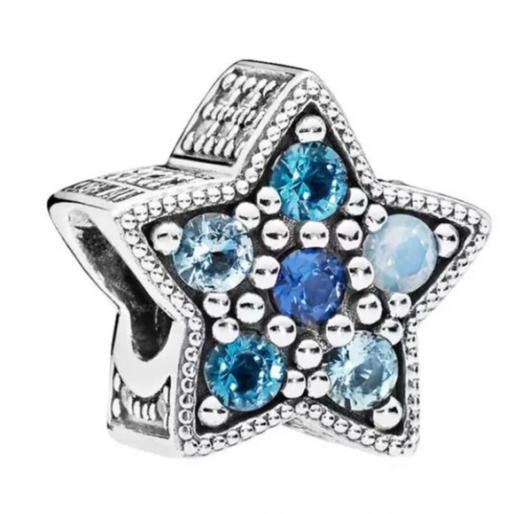 Silver Star Charm with Blue Accents fits pandora - Picture 1 of 4
